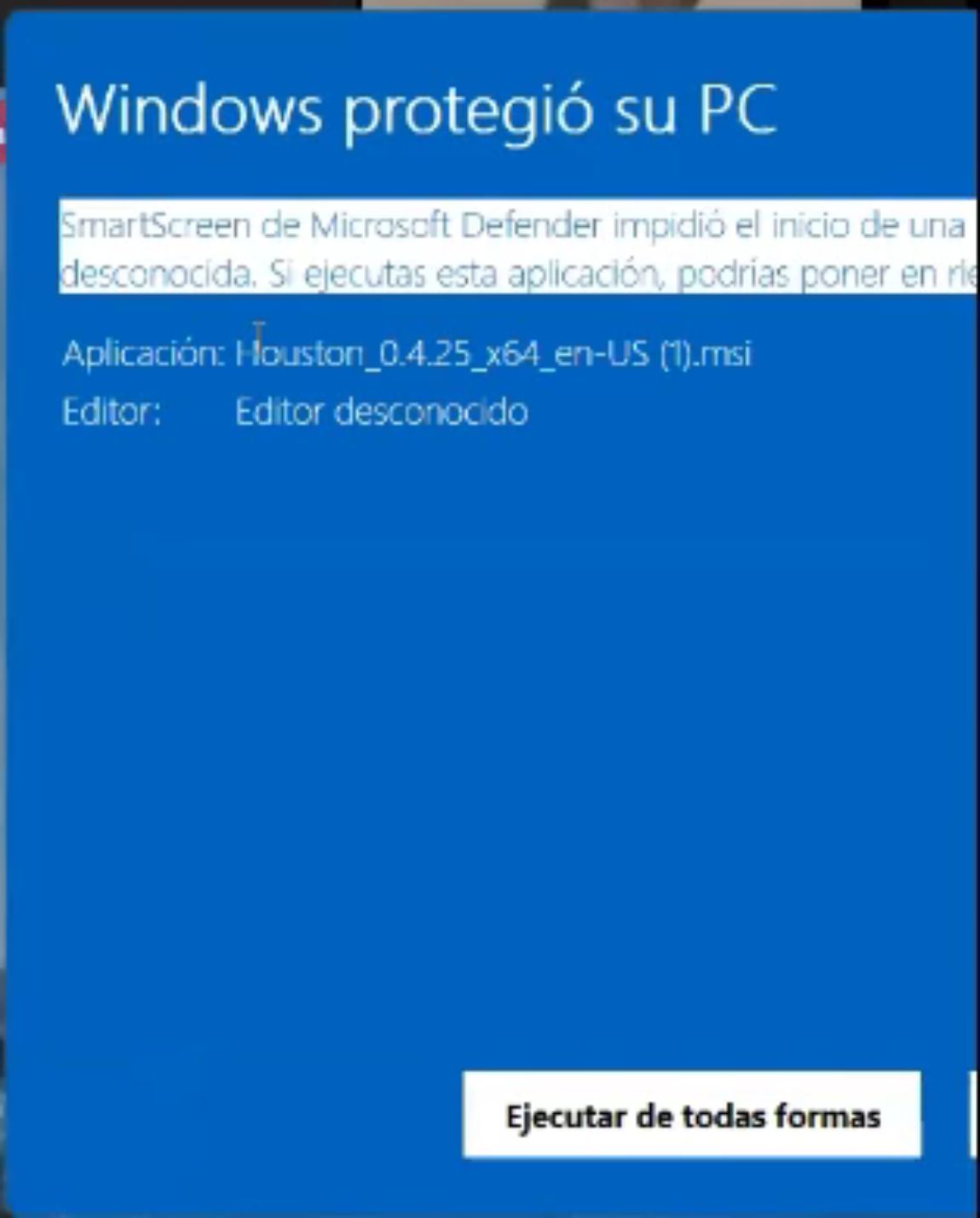 The Windows protected your PC warning
